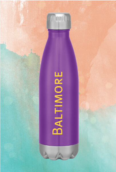 Custom Pad Printed Plastic Water Bottle for Baltimore, Maryland.
