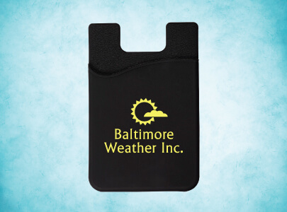 Silicone, Smart Phone Card Holder imprinted with Baltimore Weather Inc. logo for Baltimore, Maryland Custom Decorated Smart Phone Accessories for Baltimore, Maryland